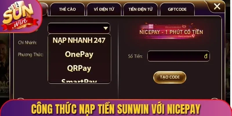 Công thức nạp tiền Sunwin với Nicepay